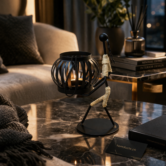 Elegant Handcrafted Metal Figure Candle Holder Stand – Decorative Tabletop Lantern Display