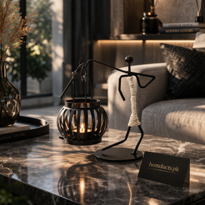 Elegant Metal Lantern Holder with Artistic Human Stand – Decorative Candle Holder for Home Décor
