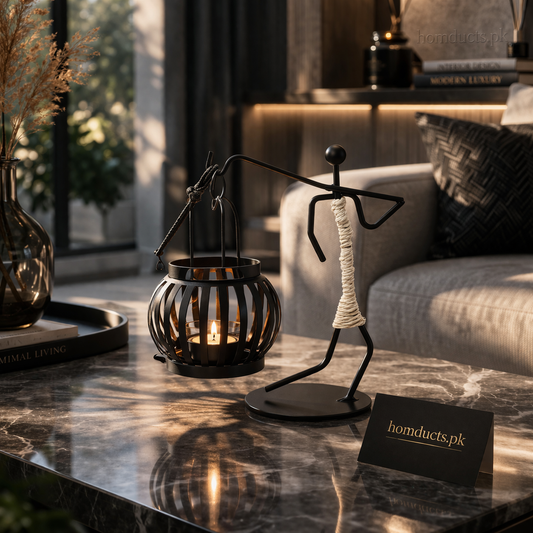 Elegant Metal Lantern Holder with Artistic Human Stand – Decorative Candle Holder for Home Décor