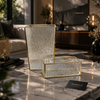 Luxury Textured Acrylic Tissue Box & Waste Bin Set – Premium Gold Frame Organizer (2 Pcs)