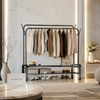 Heavy-Duty Double Rail Clothes Rack with Storage Shelves – 48KG Load Capacity | Freestanding Garment Organizer