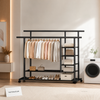 Heavy Duty 3-Tier Rolling Clothes Rack with Storage Shelves – 88KG Load Capacity