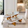 Luxury Walnut Wood 2-Tier Oval Serving Platter Set with Crystal Cut Glass Trays | Premium Serving Stand for Desserts, Fruits & Snacks