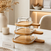 Luxury Rectangular Glass Butter Dish with Bamboo Tray & Lid | Premium Butter Keeper
