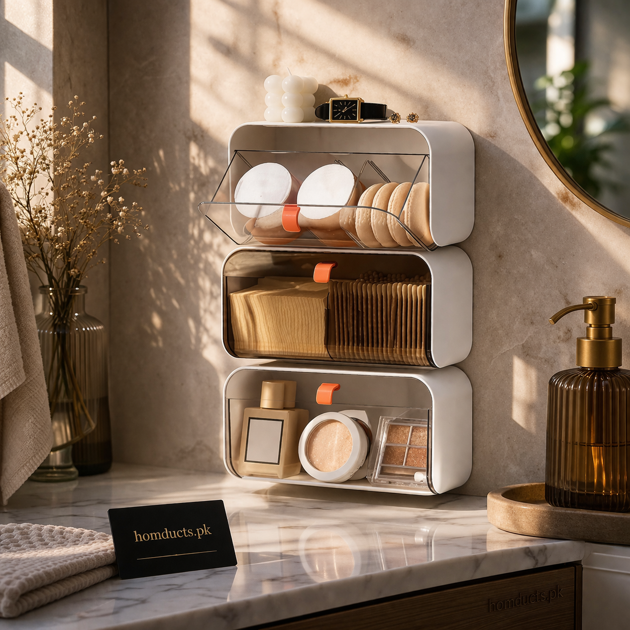 Luxury Wall-Mounted Multi-Layer Cosmetic & Tissue Organizer Rack