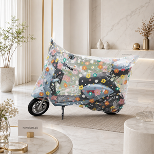Waterproof Transparent Floral Bike Cover for 70cc, 125cc, 150cc & Electric Scooters – Dust, Rain & UV Protection
