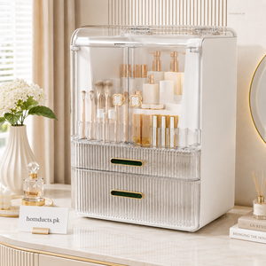 Luxury Dustproof Cosmetic & Skincare Organizer Box with 2 Drawers | Premium Makeup Storage Case