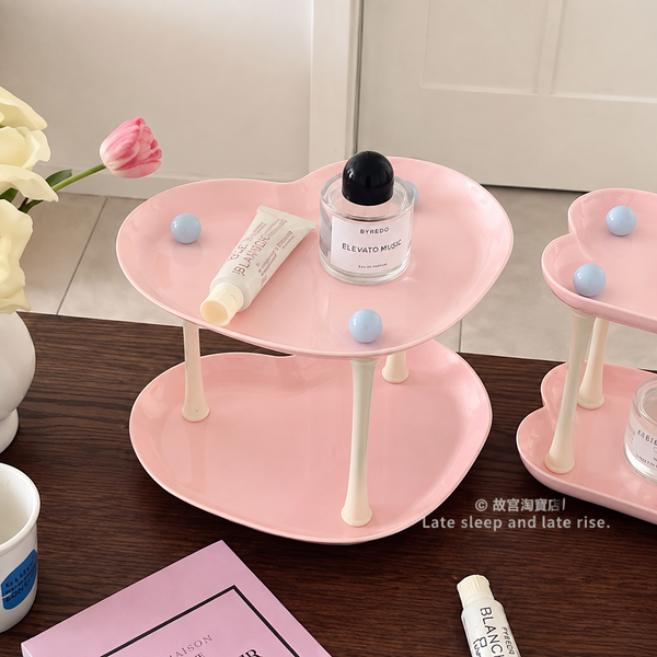 2-Tier Aesthetic Vanity Organizer – Heart & Cloud-Shaped Cosmetic Storage Stand