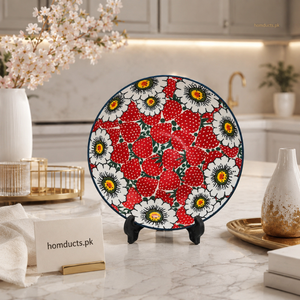 8 Inch Ceramic Quarter Plate – Strawberry & Floral Design Decorative Dessert & Snack Plate