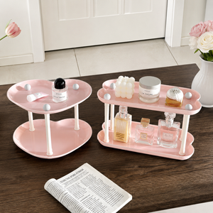 2-Tier Aesthetic Vanity Organizer – Heart & Cloud-Shaped Cosmetic Storage Stand
