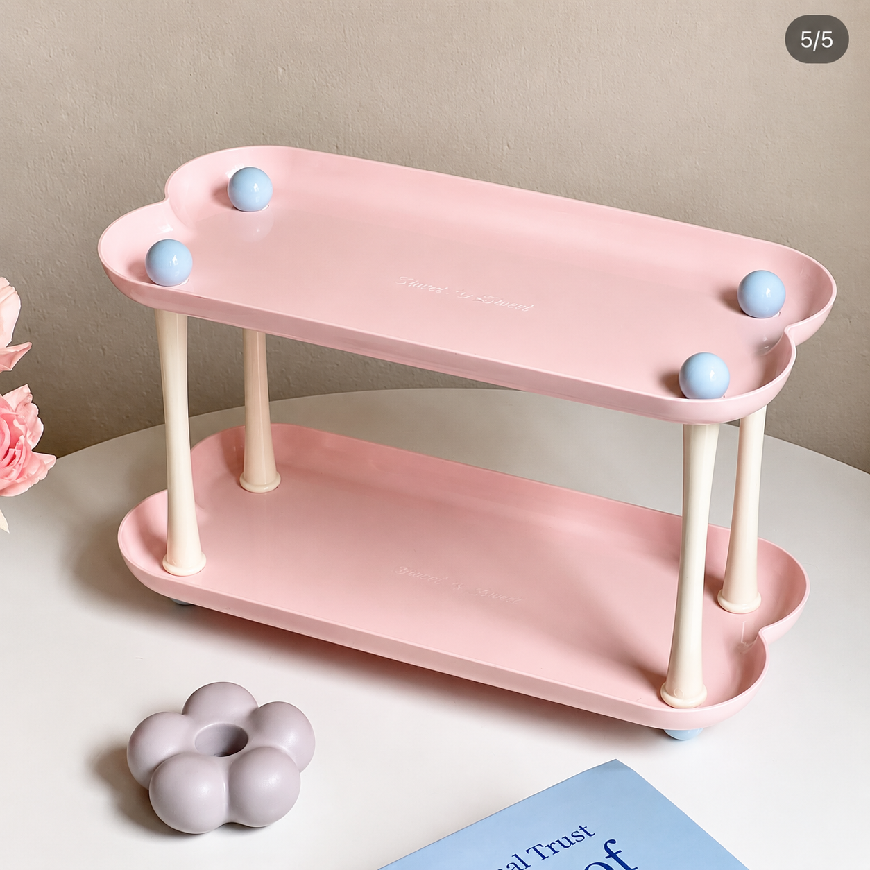 2-Tier Aesthetic Vanity Organizer – Heart & Cloud-Shaped Cosmetic Storage Stand