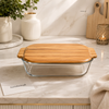 Premium Rectangular Borosilicate Glass Food Storage Container with Bamboo Lid – Small, Medium & Large