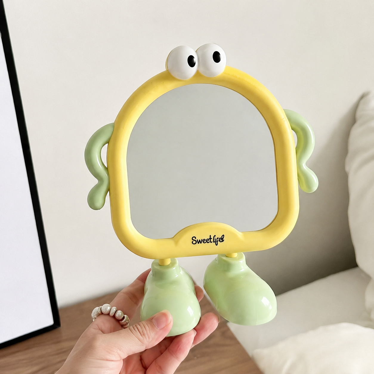 Cute Cartoon Standing Vanity Mirror – Desktop Makeup Mirror with Fun Character Design