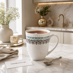 6-Piece Premium Ceramic Tea & Coffee Mug Set | Elegant Printed Porcelain Cups for Home & Office