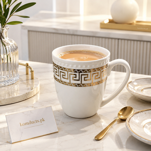 6 Pcs Luxury Ceramic Coffee Mug Set with Gold Greek Pattern – Premium Tea & Coffee Cups