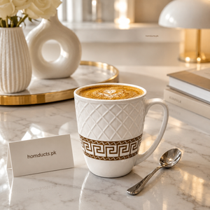 6-Piece Luxury Ceramic Coffee Mug Set with Gold Greek Pattern – Premium Tea & Coffee Cups