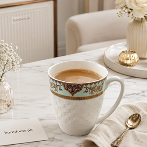Luxury Embossed Ceramic Coffee Mug Set – 6 Piece Premium Tea & Coffee Cups with Elegant Floral Design