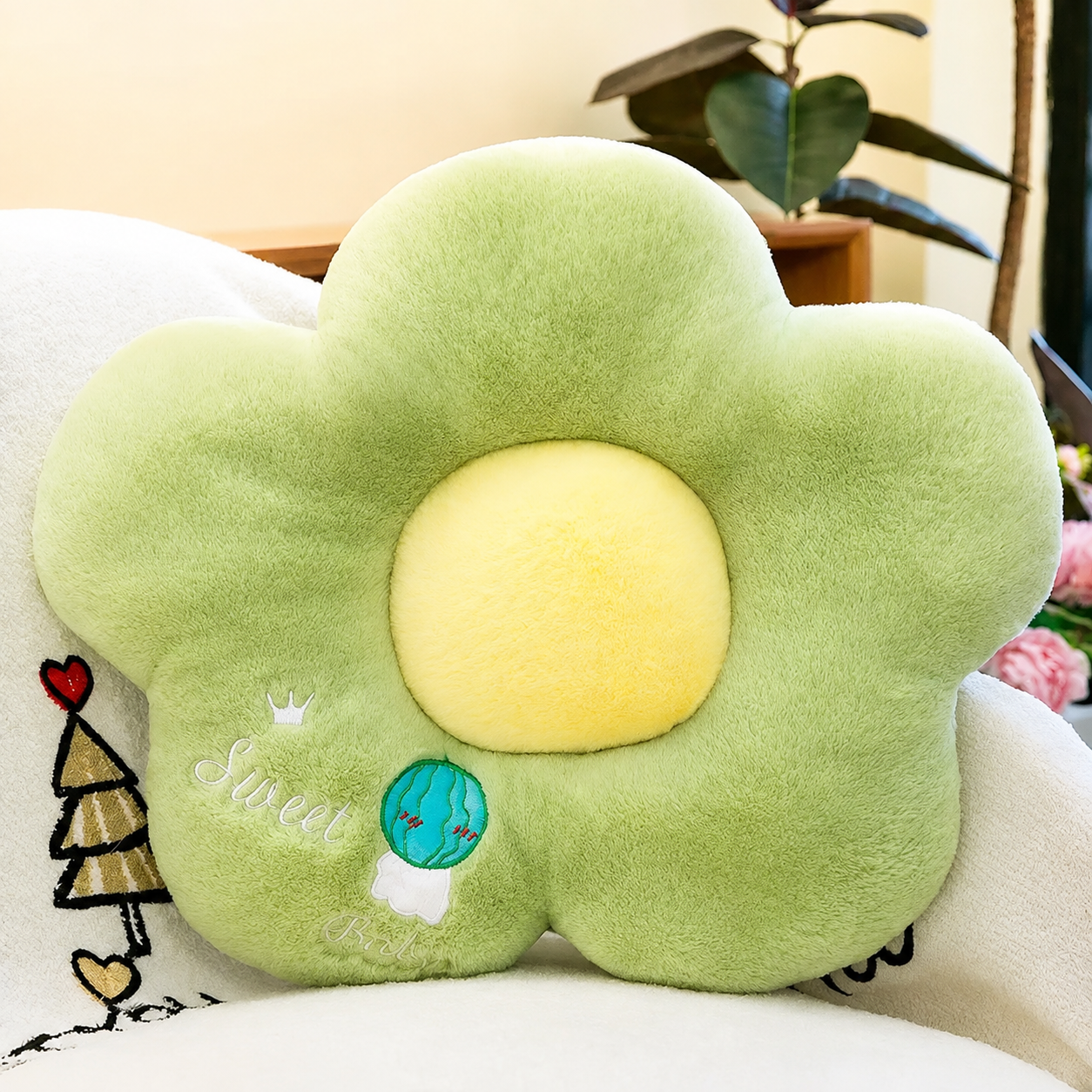 Soft Flower-Shaped Plush Cushion
