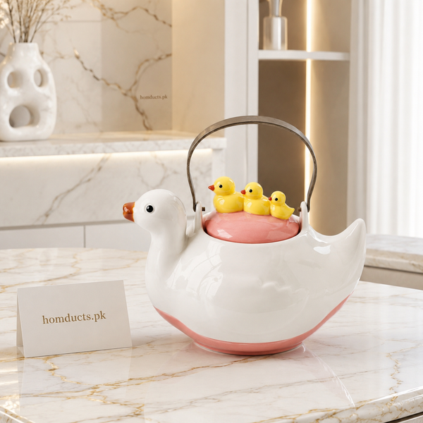 Cute Duck Ceramic Tea Pot with Fixed Duck Lid Decoration | Premium Kitchen Teapot