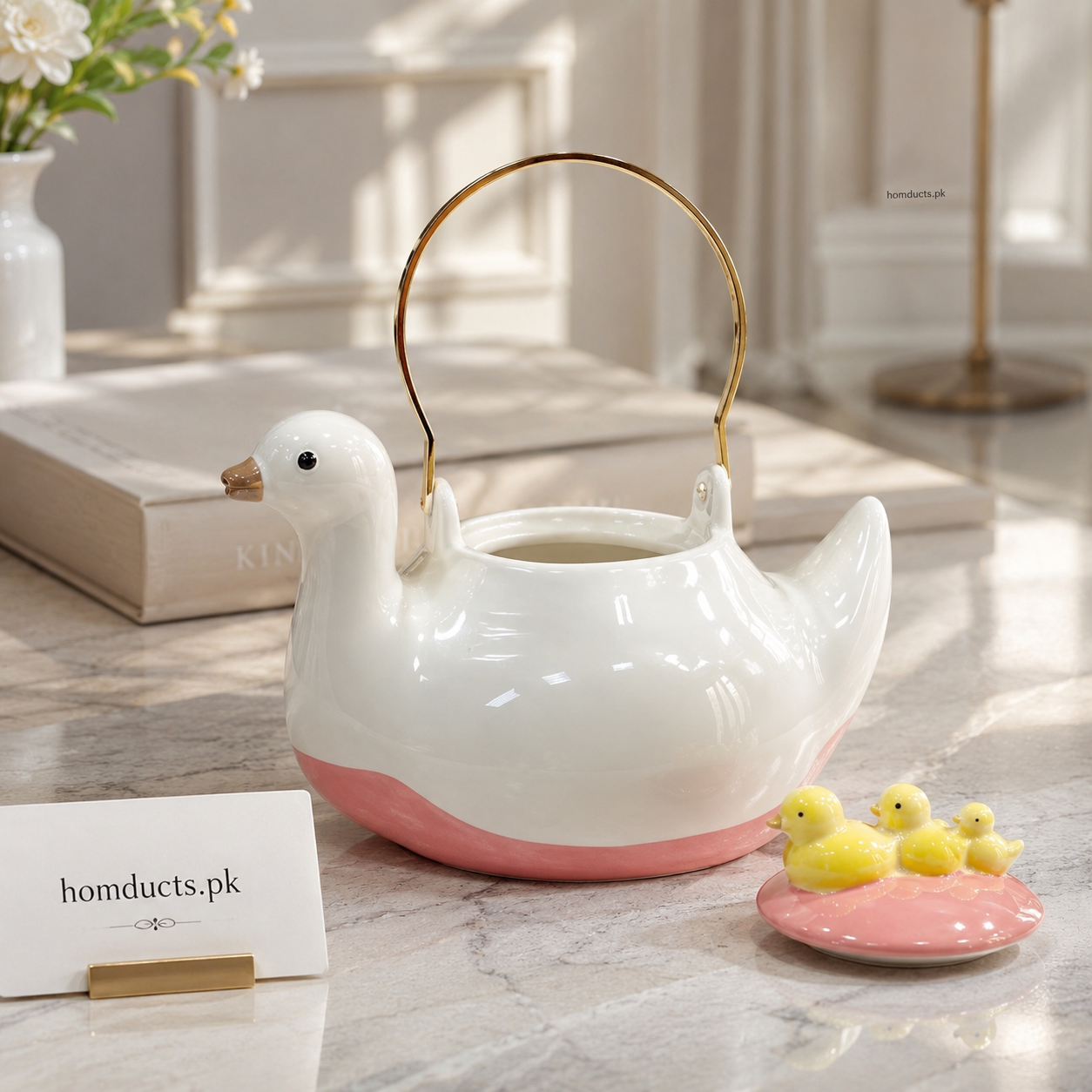 Cute Duck Ceramic Tea Pot with Fixed Duck Lid Decoration | Premium Kitchen Teapot
