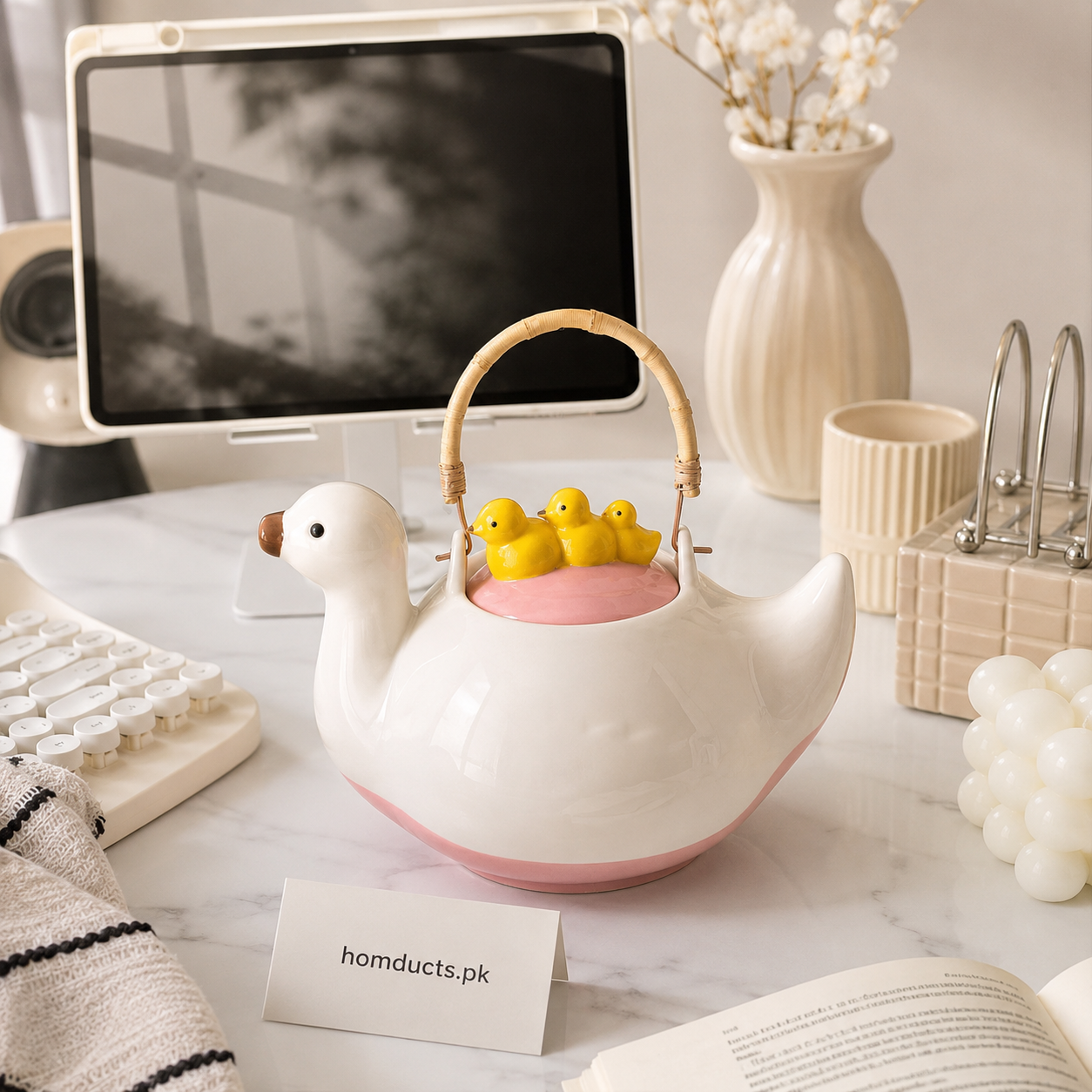 Cute Duck Ceramic Tea Pot with Fixed Duck Lid Decoration | Premium Kitchen Teapot