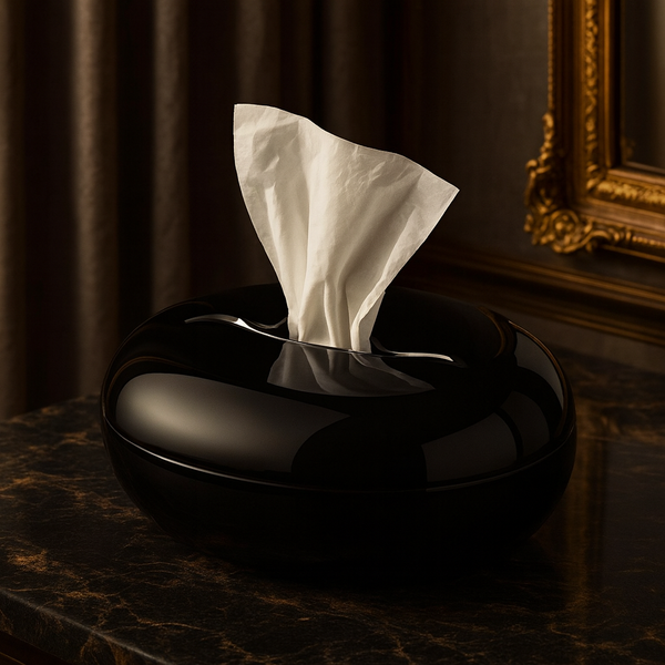 Luxury Glossy Pebble Tissue Box – Modern Black Tissue Holder for Living Room, Bedroom & Office