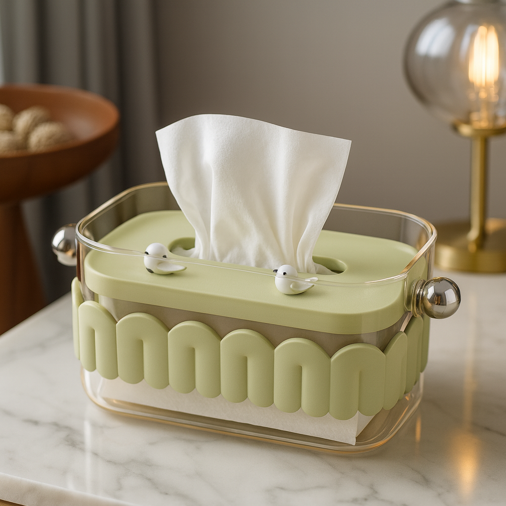 Luxury Acrylic Tissue Box with Decorative Birds – Premium Living Room & Bathroom Tissue Holder