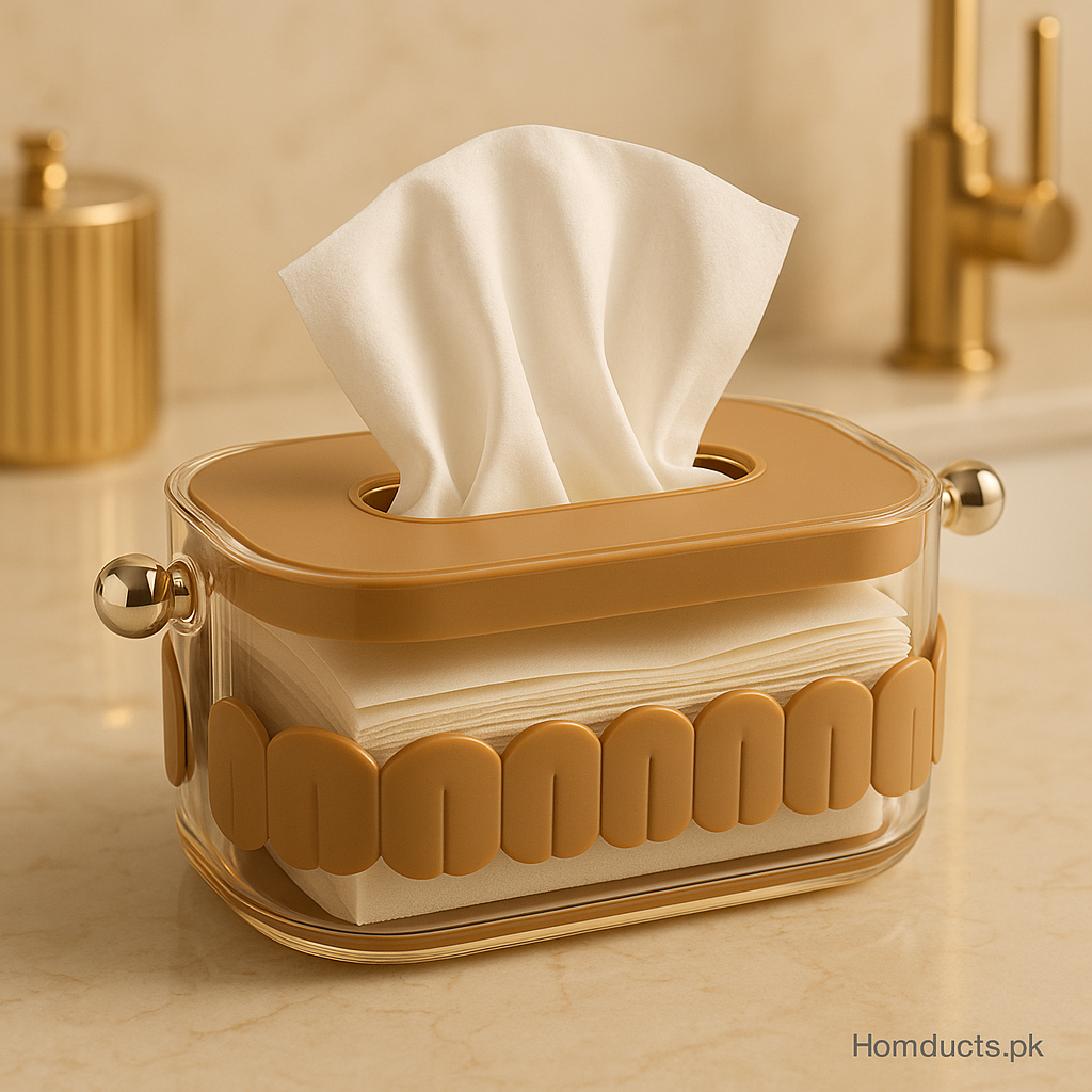 Luxury Acrylic Tissue Box with Gold Accents – Premium Napkin Holder for Bathroom, Living Room & Office