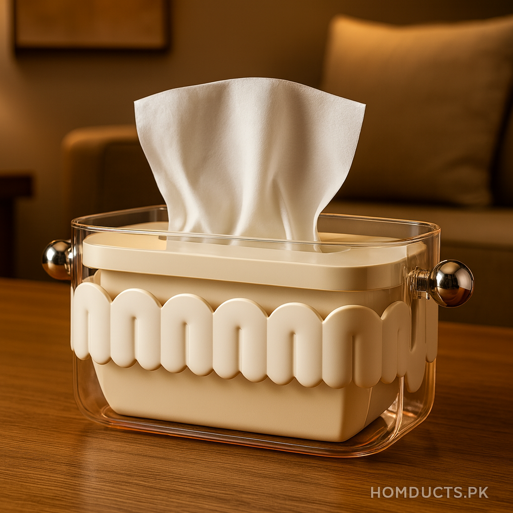 Luxury Transparent Tissue Box Holder With Decorative Scallop Design – Premium Modern Home & Office Organizer