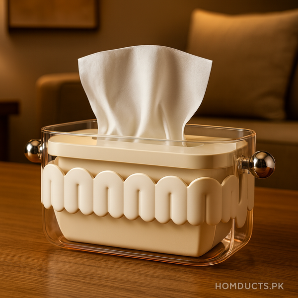Luxury Transparent Tissue Box Holder With Decorative Scallop Design – Premium Modern Home & Office Organizer
