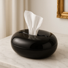 Luxury Glossy Pebble Tissue Box – Modern Black Tissue Holder for Living Room, Bedroom & Office