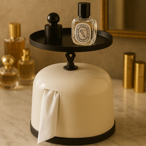 Luxury Dual-Purpose Tissue Box with Top Organizer Tray – Cream