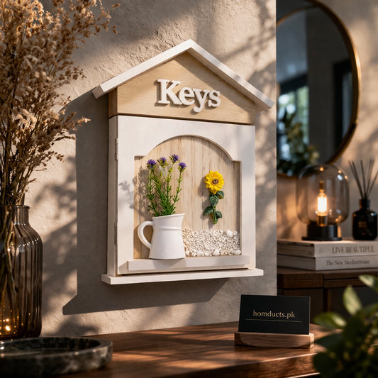 Elegant Wall-Mounted Wooden Key Holder Box with Decorative Shelf – Premium Home Entry Organizer