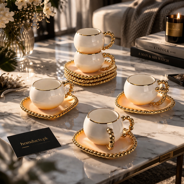 Luxury Heart-Shaped Tea Cup & Saucer with Gold Rim – 1 Piece