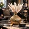 Luxury Ribbed Gold Vase with Pampas – Elegant Decorative Table Accent (1 Piece)