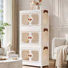 5 Layer Foldable Storage Cabinet with Wheels & Clear Magnetic Doors – Cream White