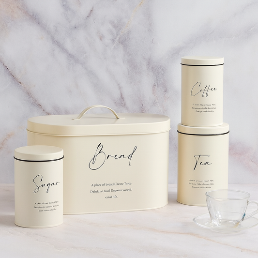 Premium Cream Bread, Tea, Coffee & Sugar Storage Canister Set – Elegant Metal Kitchen Containers