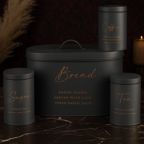 Premium Matte Grey Kitchen Canister Set – Bread, Tea, Coffee & Sugar Storage Containers