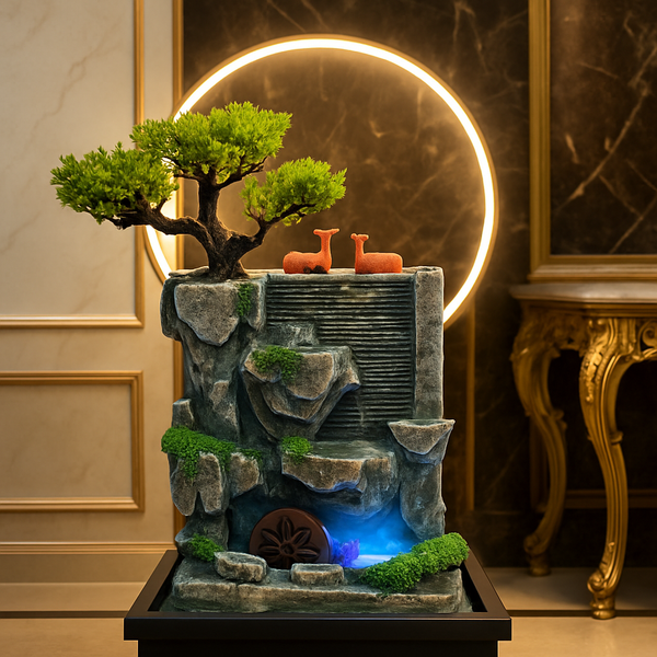 Luxury LED Waterfall Tabletop Fountain with Bonsai Tree & Zen Décor