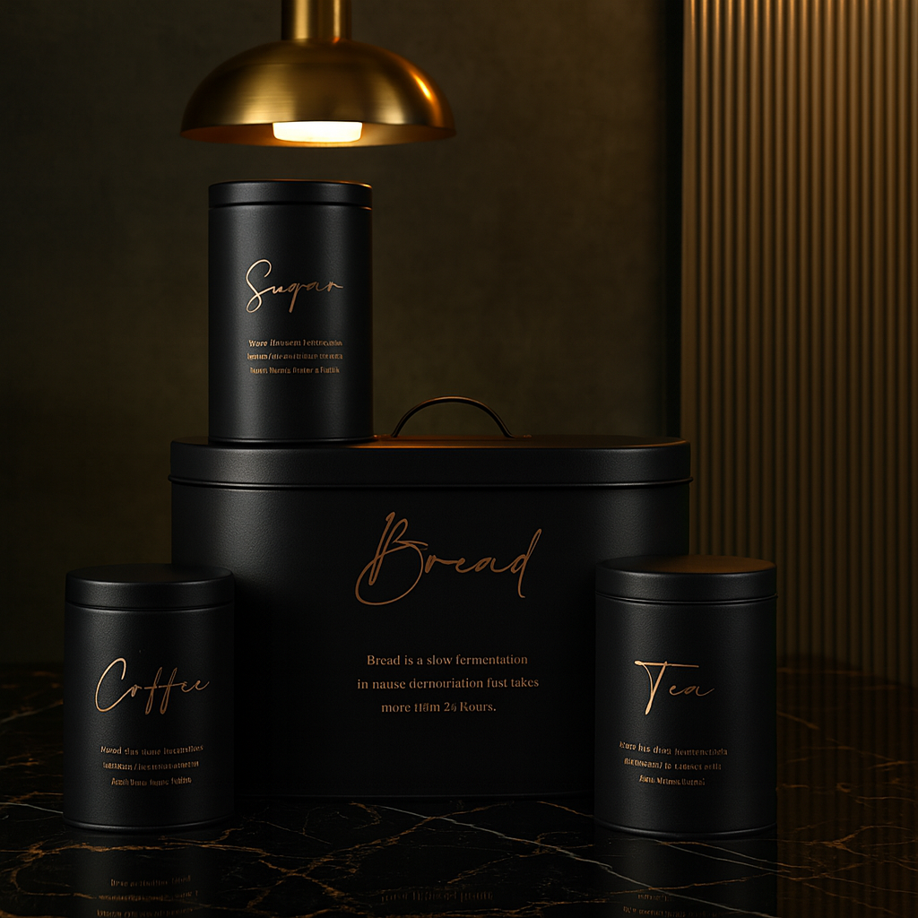 Luxury Matte Black Tea Coffee Sugar Bread Storage Canister Set – Modern Kitchen Organizer
