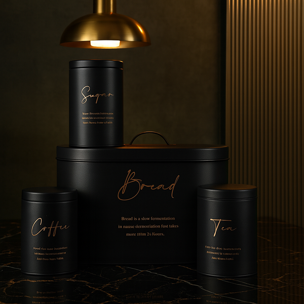 Luxury Matte Black Tea Coffee Sugar Bread Storage Canister Set – Modern Kitchen Organizer