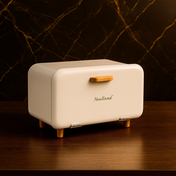 Luxury Retro Bread Storage Box with Wooden Handle & Raised Legs – Modern Kitchen Organizer