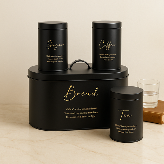 Luxury Matte Black Tea Coffee Sugar Bread Storage Canister Set – Modern Kitchen Organizer