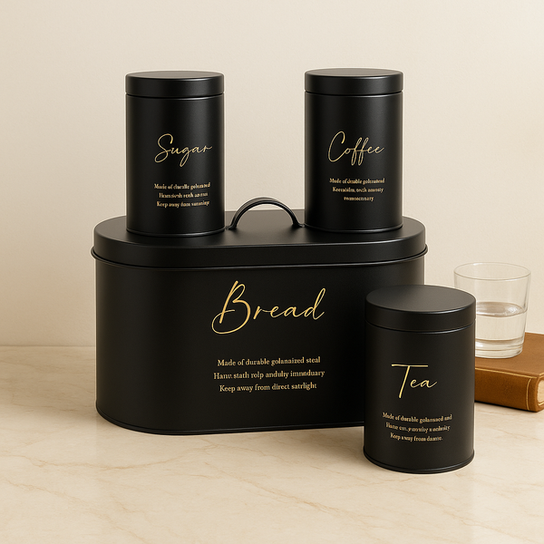 Luxury Matte Black Tea Coffee Sugar Bread Storage Canister Set – Modern Kitchen Organizer