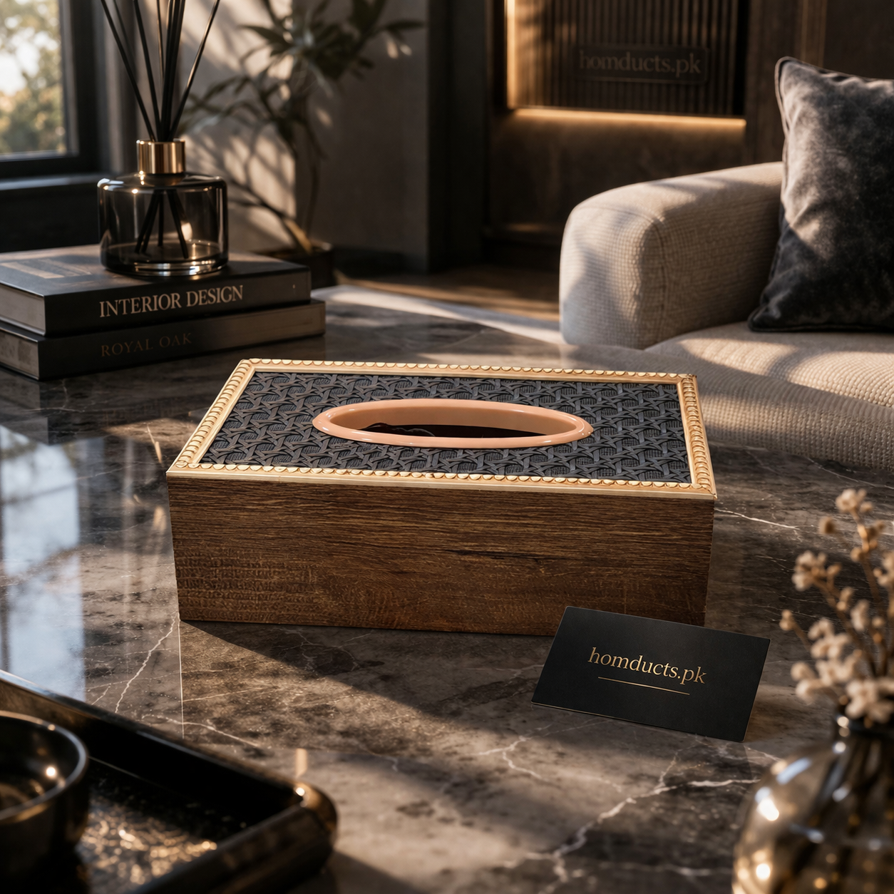 Luxury Dark Wooden Tissue Box Holder with Textured Pattern Top & Smooth Opening | Premium Decorative Tissue Organizer