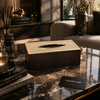 Luxury Dark Wood Tissue Box Holder with Textured Top & Gold Rim | Premium Decorative Tissue Organizer