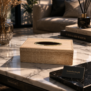 Luxury Wooden Tissue Box Holder with Gold Rim | Premium Decorative Tissue Organizer for Home & Office