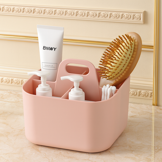 Luxury Multi-Compartment Vanity Organizer with Carry Handle – Stackable Makeup & Bathroom Storage Box