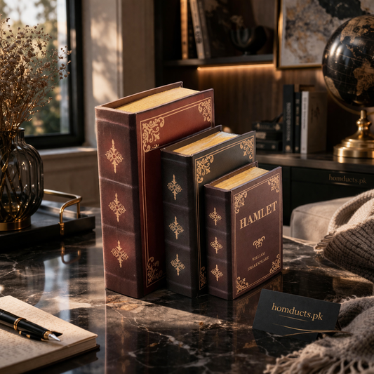 Luxury Wooden Book Storage Box Set – Decorative Vintage Style Organizer for Home Décor (3 Pieces)