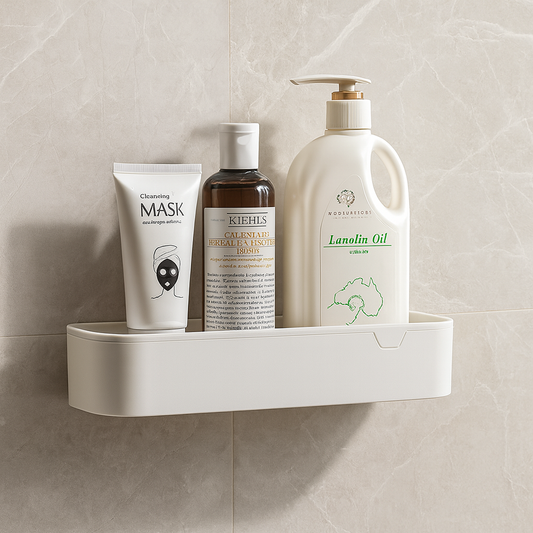 Luxury No-Drill Waterproof Bathroom Shelf & Tissue Holder – Wall-Mounted Multi-Purpose Organizer